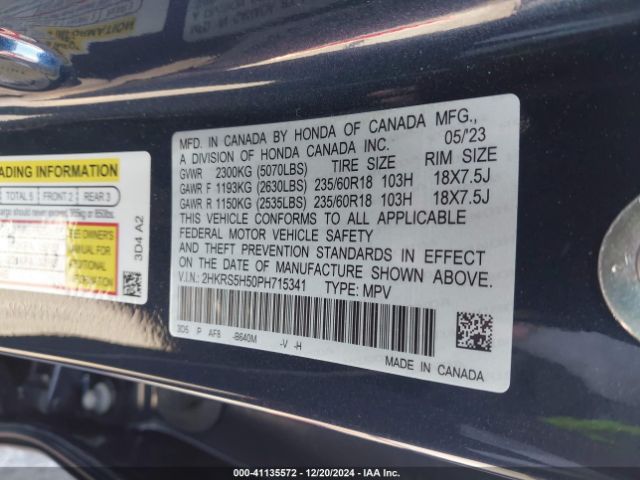 2HKRS5H50PH715341 Honda Cr-v Hybrid Sport