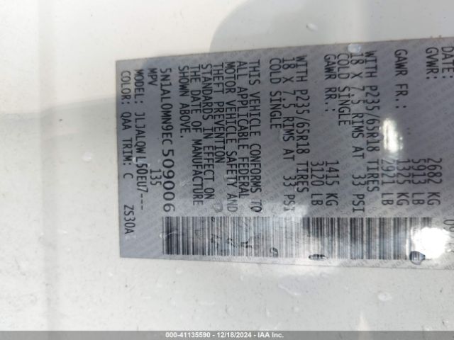 5N1AL0MN9EC509006 Infiniti QX60