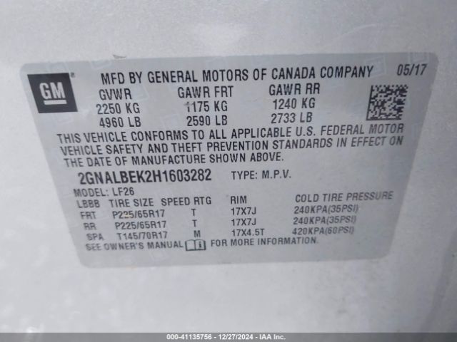 2GNALBEK2H1603282 Chevrolet EQUINOX LS