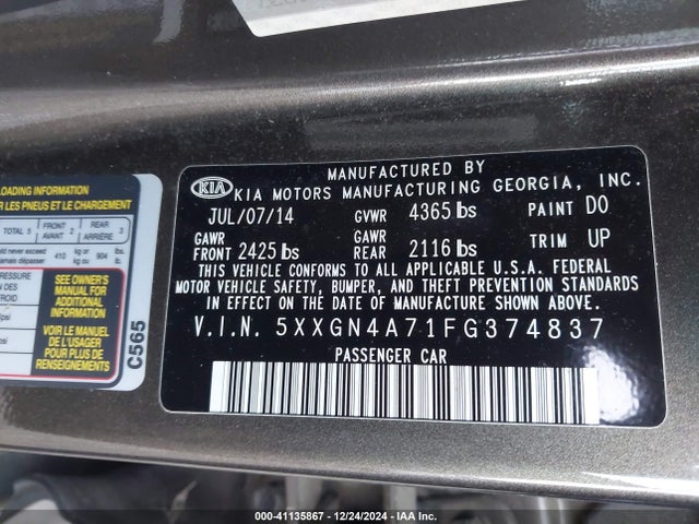 KIA OPTIMA EX 2015 5XXGN4A71FG374837 Image 9