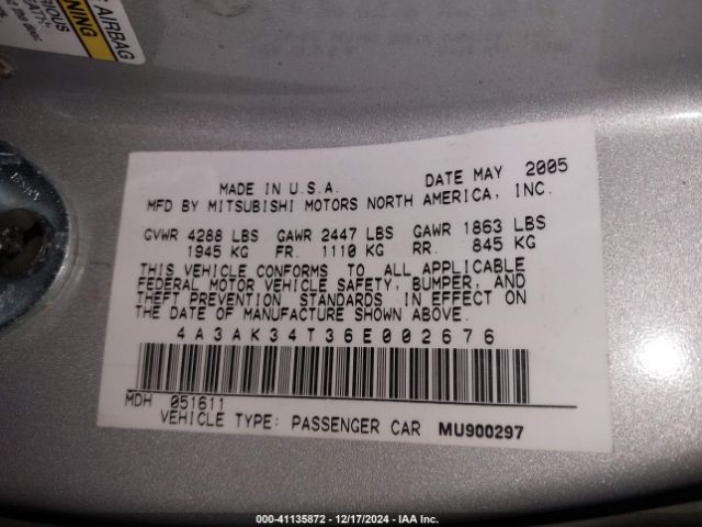 2006 MITSUBISHI ECLIPSE 4A3AK34T36E002676 Photo 8