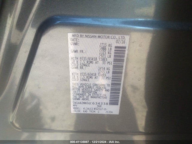 Nissan Pathfinder Sv 2016 5N1AR2MN5GC634338 Image 9