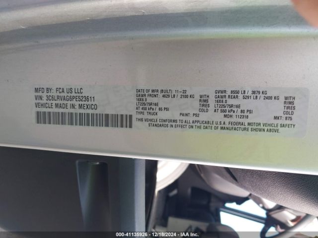 3C6LRVAG6PE523611 RAM Promaster 1500 Low Roof 136 Wb