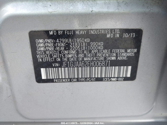Subaru Impreza 2.0i 2014 JF1GJAA62EH006871 Image 9
