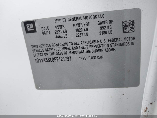 Chevrolet Malibu 1fl 2015 1G11A5SL8FF121797 Image 9