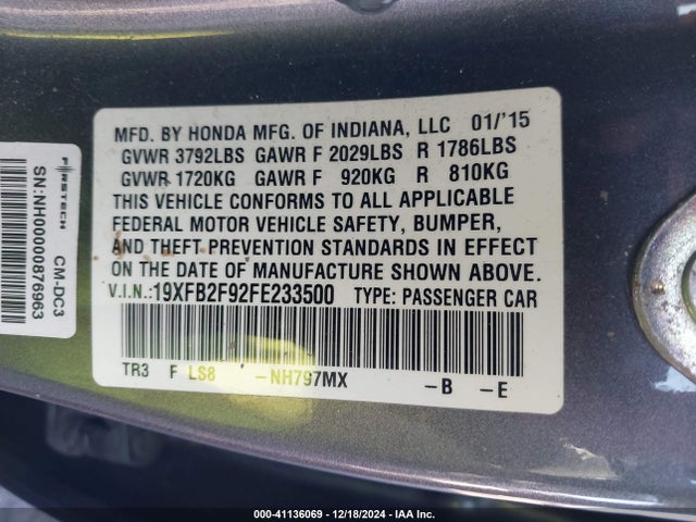 19XFB2F92FE233500 Honda Civic Ex-l
