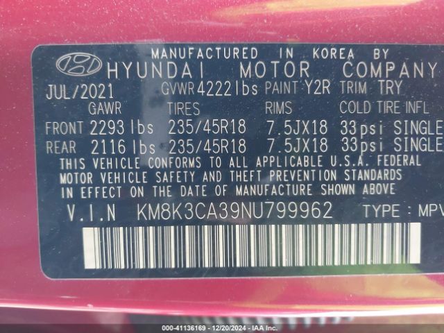 KM8K3CA39NU799962 Hyundai Kona N Line