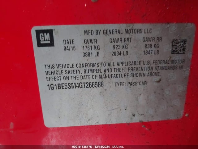 1G1BE5SM4G7266588 Chevrolet Cruze Lt Auto
