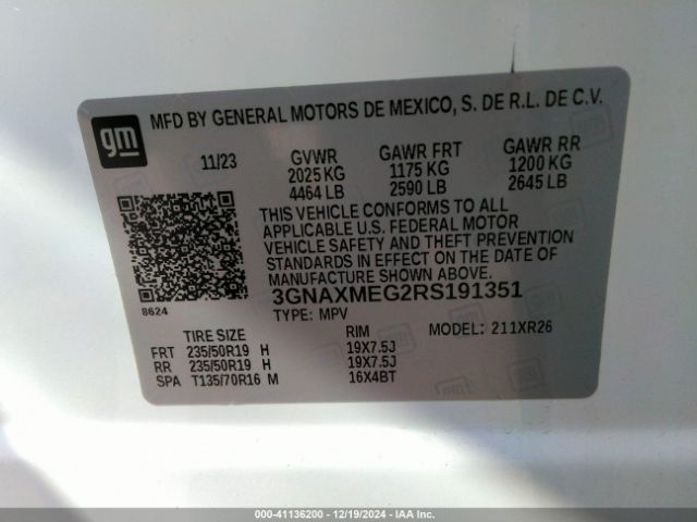 3GNAXMEG2RS191351 Chevrolet Equinox Fwd Rs