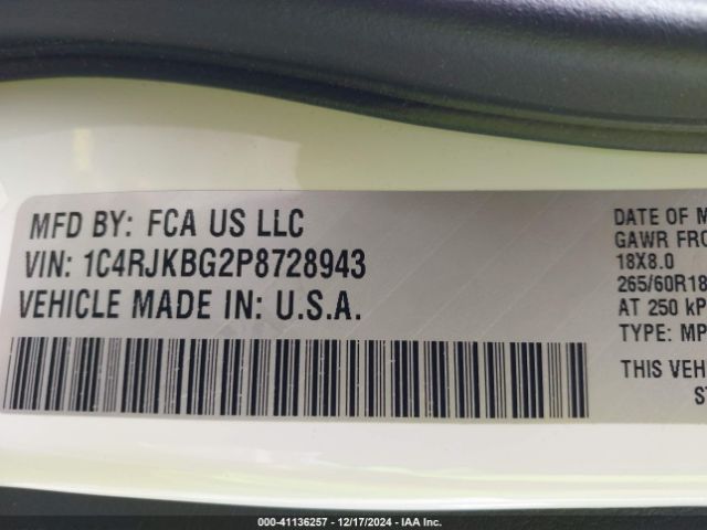 1C4RJKBG2P8728943 Jeep Grand Cherokee L Limited 4x4