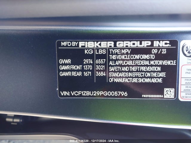 Fisker Ocean One 2023 VCF1ZBU29PG005796 Image 9