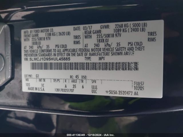 5LMCJ1D95HUL45885 Lincoln Mkc Premiere