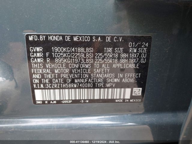 3CZRZ1H58RM740080 Honda Hr-v 2wd Sport/2wd Sport W/o Bsi