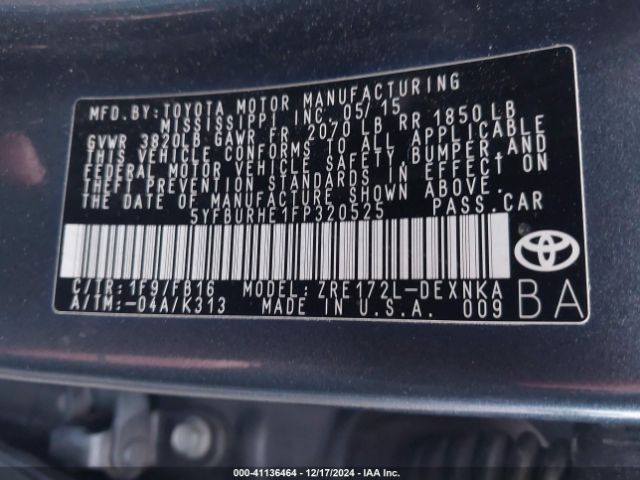 5YFBURHE1FP320525 Toyota Corolla Le Plus