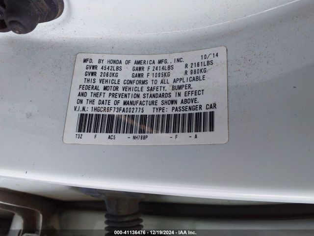 1HGCR6F73FA002775 Honda Accord Hybrid Touring