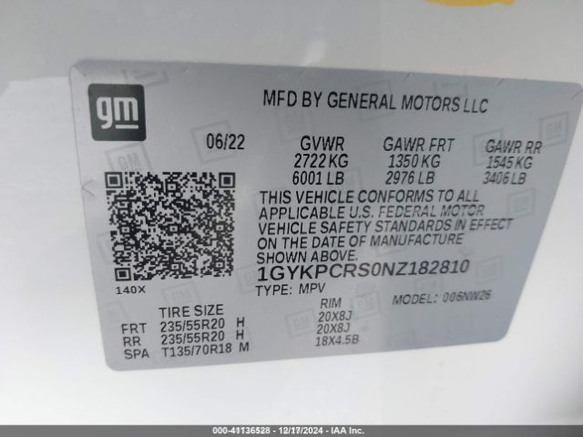 1GYKPCRS0NZ182810 Cadillac Xt6 Premium Luxury