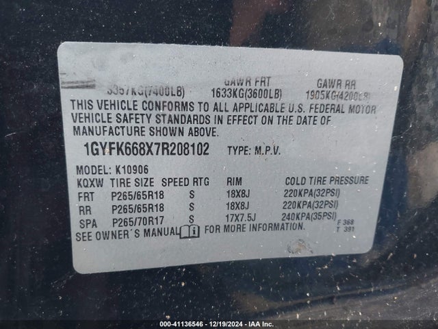 2007 CADILLAC ESCALADE ESV 1GYFK668X7R208102 Photo 8