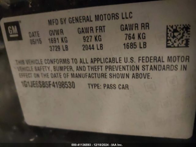 1G1JE6SB5F4198530 Chevrolet Sonic Ltz Auto