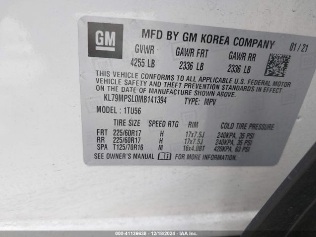 KL79MPSL0MB141394 Chevrolet Trailblazer Fwd Lt