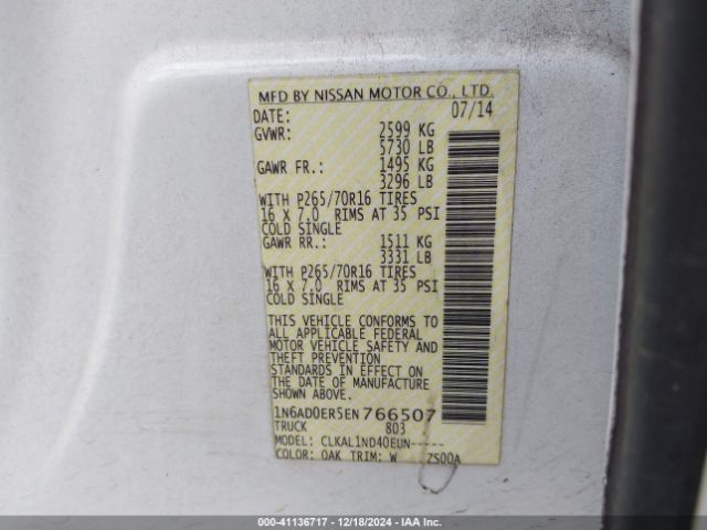 1N6AD0ER5EN766507 Nissan FRONTIER S