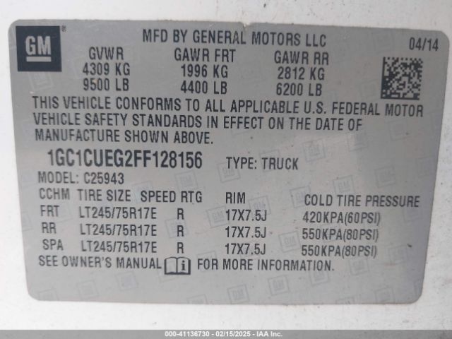 1GC1CUEG2FF128156 Chevrolet Silverado 2500hd Wt
