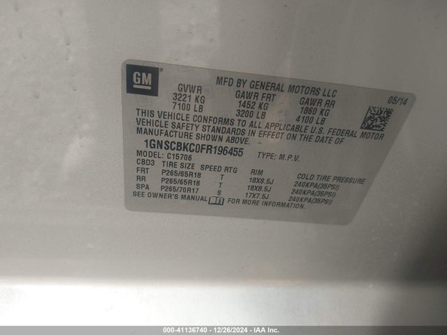 Chevrolet Tahoe Lt 2015 1GNSCBKC0FR196455 Image 9