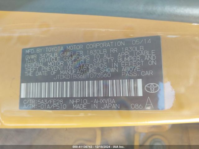 JTDKDTB36E1073560 Toyota Prius C One