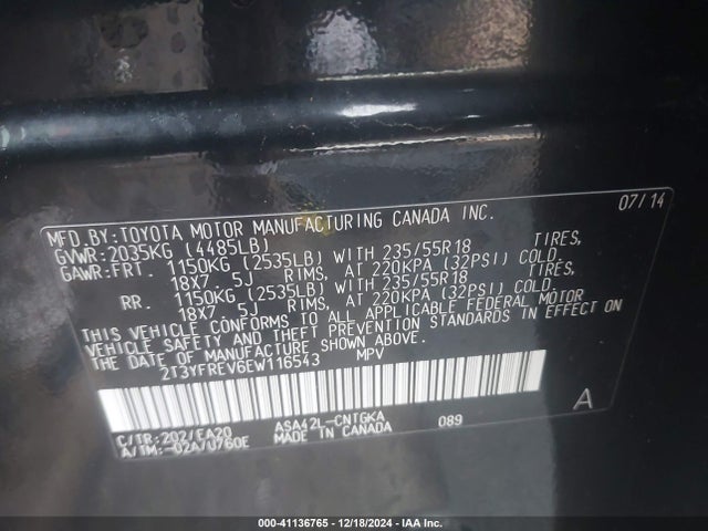 Toyota Rav4 Limited 2014 2T3YFREV6EW116543 Image 9