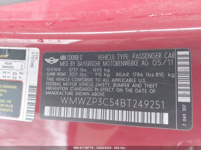2011 MINI COOPER S WMWZP3C54BT249251 Photo 8