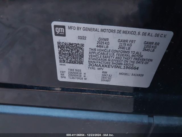 3GNAXKEV5NL196664 Chevrolet Equinox Fwd Lt