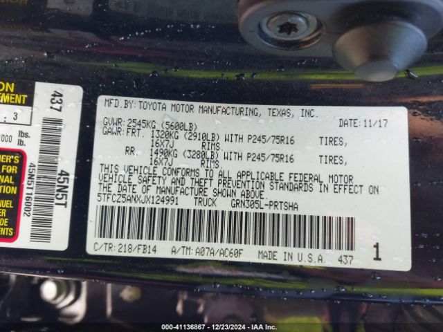 5TFCZ5ANXJX124991 Toyota Tacoma Sr V6