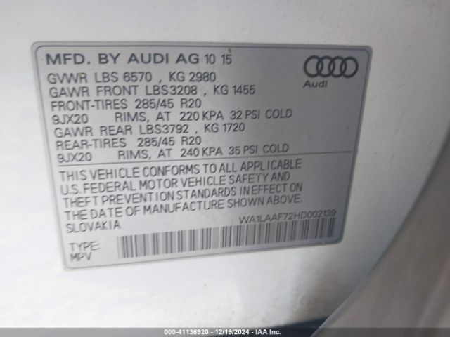 WA1LAAF72HD002139 Audi Q7 3.0t Premium