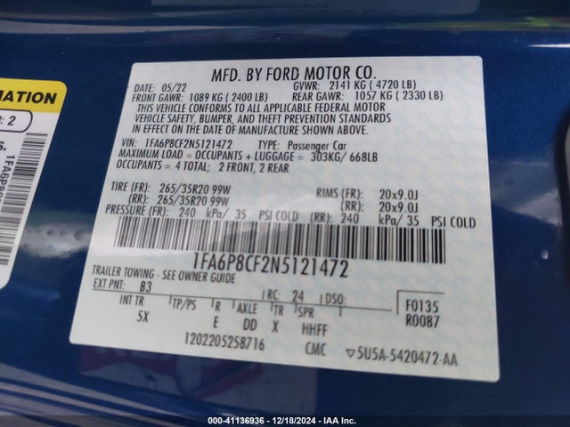 Ford Mustang Gt Premium Fastback 2022 1FA6P8CF2N5121472 Image 9