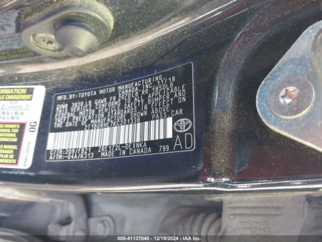 2T1BURHE7KC201338 Toyota COROLLA LE