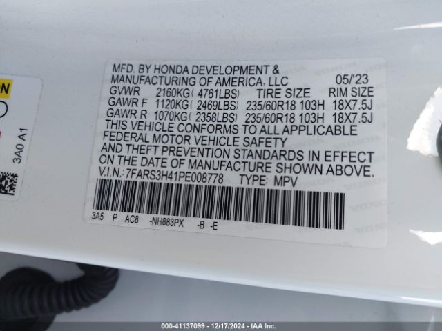 7FARS3H41PE008778 Honda Cr-v Ex 2wd