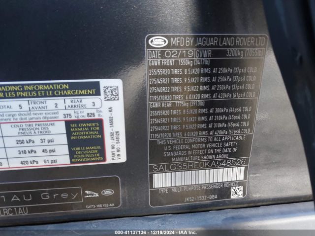 SALGS5RE0KA548526 Land Rover Range Rover 5.0l V8 Supercharged