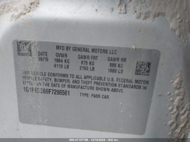 1G1PE5SB9F7296561 Chevrolet Cruze 2lt Auto