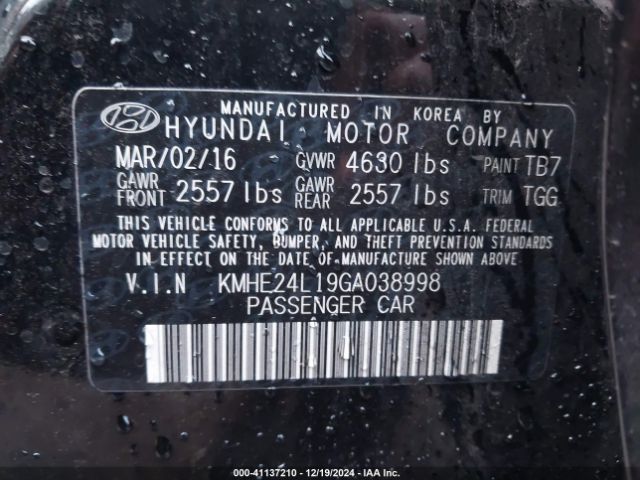 KMHE24L19GA038998 Hyundai Sonata Hybrid Se