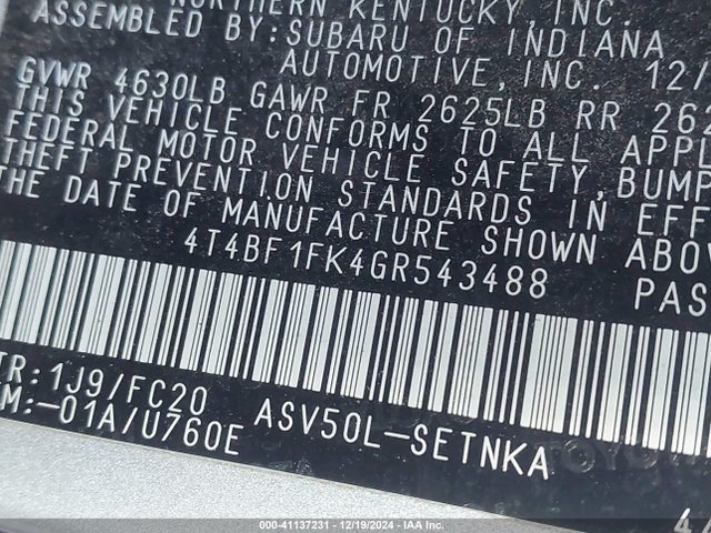 Toyota CAMRY LE 2016 4T4BF1FK4GR543488 Image 9