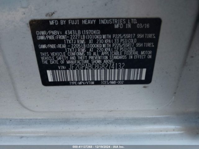 JF2GPABC8G8274132 Subaru Crosstrek 2.0i Premium