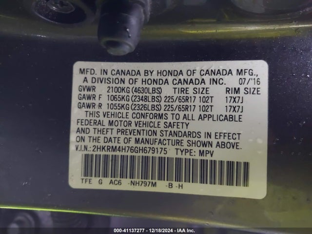 Honda Cr-v Ex-l 2016 2HKRM4H76GH679175 Image 9
