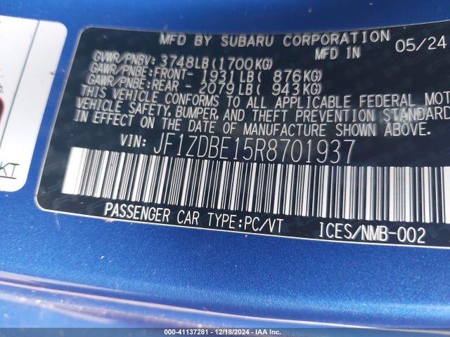 Subaru Brz Limited 2024 JF1ZDBE15R8701937 Image 9