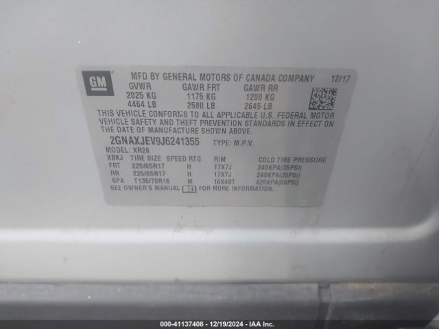 2GNAXJEV9J6241355 Chevrolet EQUINOX LT