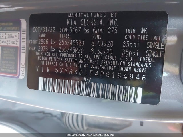 5XYRKDLF4PG164946 KIA SORENTO SX