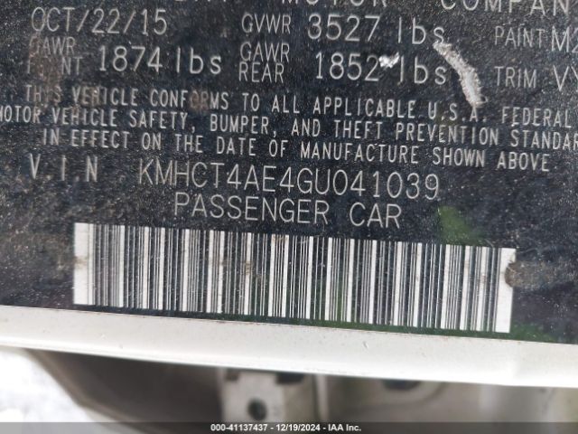 KMHCT4AE4GU041039 Hyundai ACCENT SE