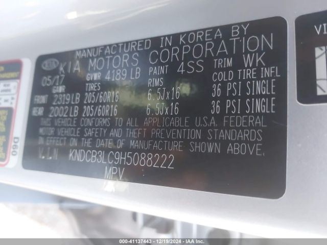 KNDCB3LC9H5088222 KIA NIRO LX