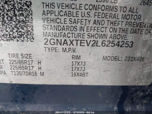 2GNAXTEV2L6254253 Chevrolet Equinox Awd 2fl