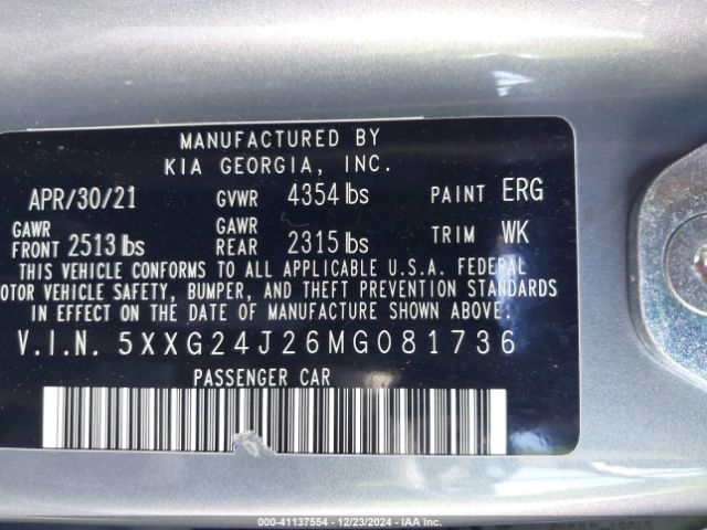 5XXG24J26MG081736 KIA K5 LX