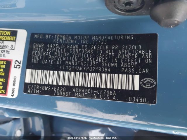 4T1G11AKXRU218384 Toyota CAMRY SE