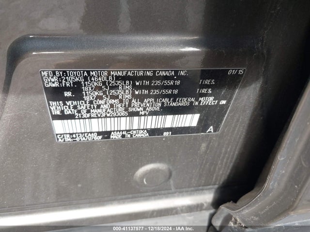 2T3DFREV3FW293065 Toyota Rav4 Limited